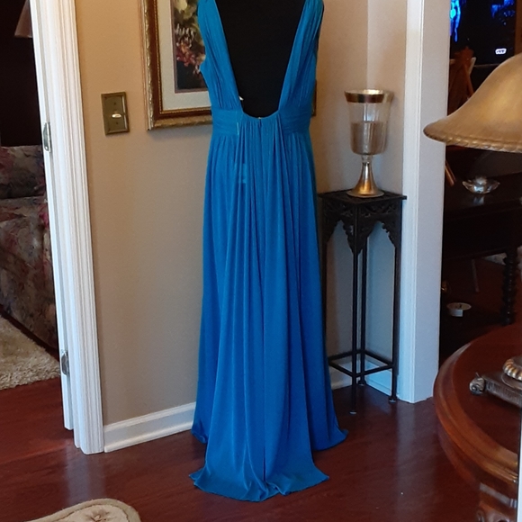 NEW ALFRED SUNG Cerulean Blue Gown with train built in bra sz16 MSRP $220 New … - Picture 5 of 8